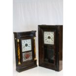 19th century American Walnut Cased Wall Clock with Faux Marble Columns and Glass Panel depicting