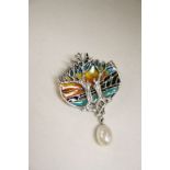 Plique a Jour silver and drop pearl Tree of Life brooch