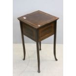 Edwardian Mahogany Inlaid Square Sewing Table with Two Hinged Lids opening to reveal a fabric