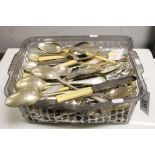 Large basket of vintage Silver plate & other vintage Cutlery