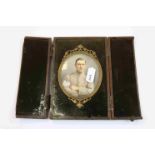 A Handpainted Miniature Portrait Of A Military Officer Mounted Within An Easel Backed Case.