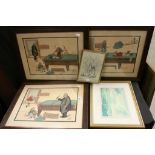 Three Early 20th century ' Tuss ' Billiard Room Humorous Prints, Oak Framed and Glazed together with