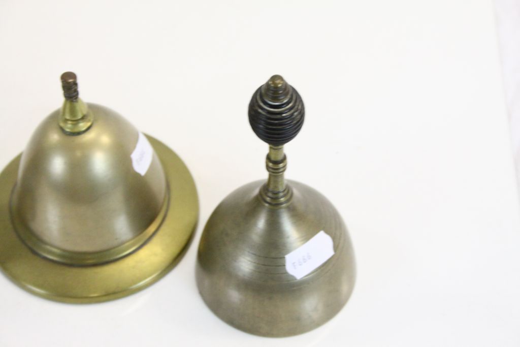 Four vintage Bronze hand Bells with ebonised Wooden handles plus a similar Counter top example - Image 4 of 4