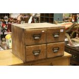 Vintage Oak Chest of Four Filing Drawers with Brass Handles with Name Tag Compartments, 50cms wide x