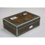 Vintage Asian Jewellery box with Micro mosaic inlay & velvet lining to the interior, measures approx