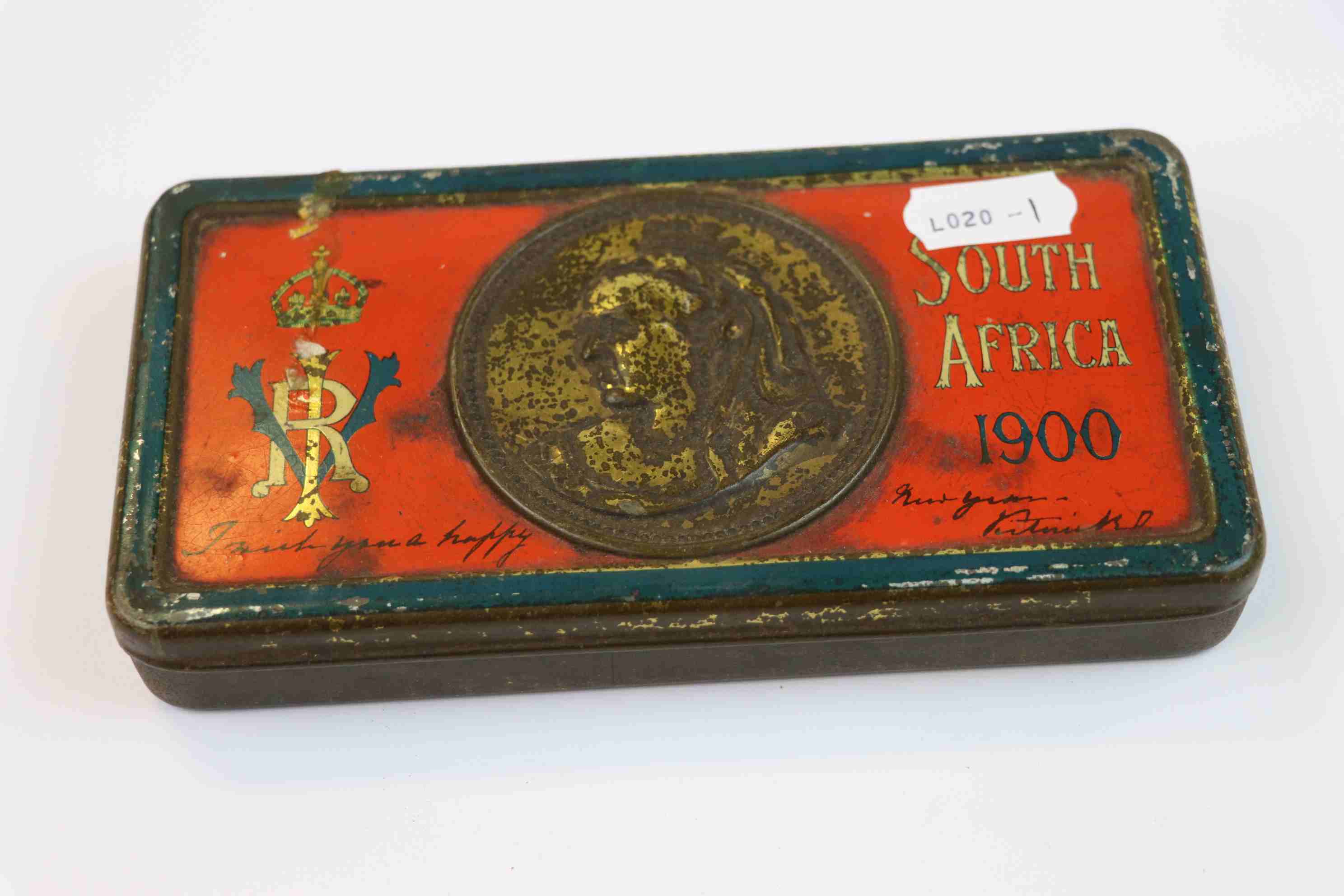 A Queen Victoria South Africa Boer War Chocolate Christmas Tin From 1900 With Original Contents.