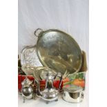 Mixed collection of vintage Silver plate to include twin handled trays, Coffee pot, cutlery etc