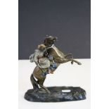Cold painted Brass or Bronze model of a Middle Eastern figure on rearing Horse, stands approx 18cm