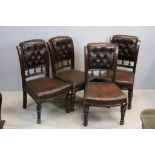 Set of Four Victorian Dining Chairs Faux Leather Button Back and Seat