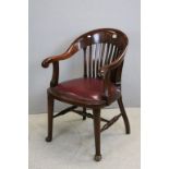 Early 20th century Mahogany Office Tub Chair stamped to underside ' B North & Son ' G.R.V and W