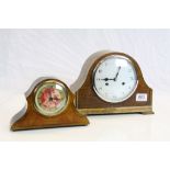 Early 20th century Walnut Cased Mantle Clock with Pictorial Face, 15cms high together with 1930'