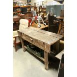 Vintage Pine Work Bench with Drawer and Shelf Below, 137cms long x 79cms high