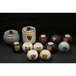 Collection of Early Carltonware Match Strikers and Two Tobacco Jars, all relating to Oxford and