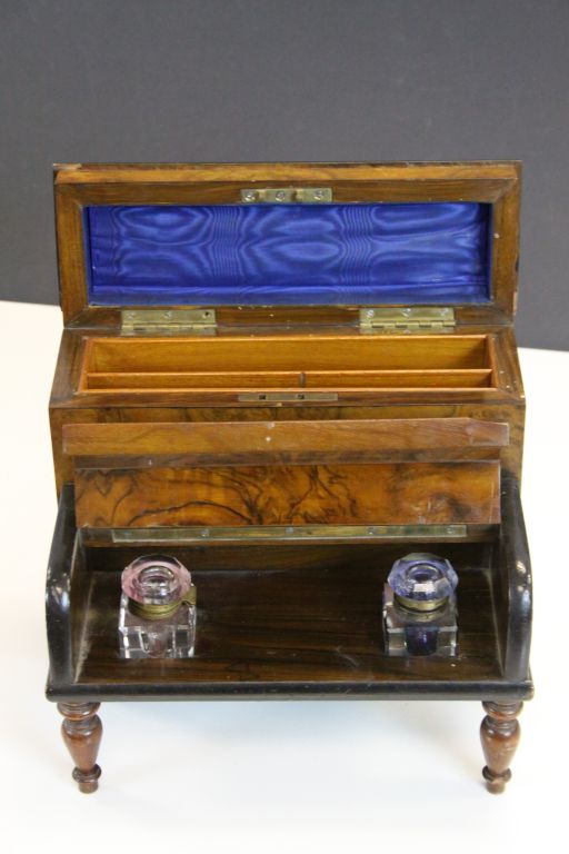 19th Century novelty Inkstand in the form of a Piano with Walnut veneer finish and Original Glass - Image 2 of 6