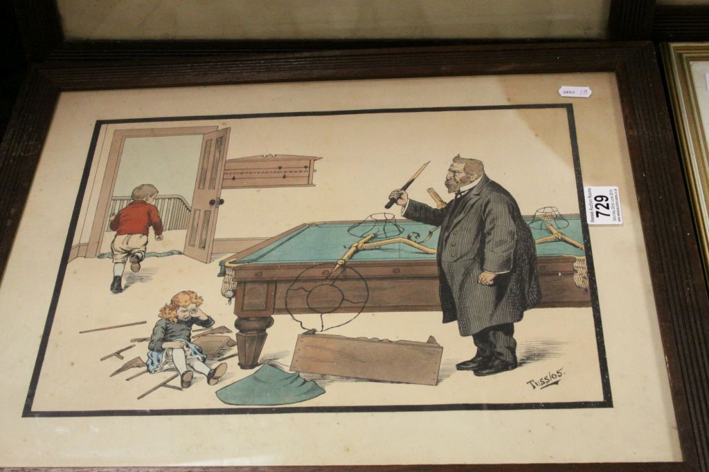 Three Early 20th century ' Tuss ' Billiard Room Humorous Prints, Oak Framed and Glazed together with - Image 3 of 5