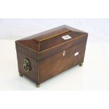 Fitted 19th Century Oak Sarcophagus style Tea Caddy with stringing, has two internal compartments