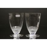 Pair of Lalique water Glasses, each approx 11cm tall and engraved "Lalique France" to base