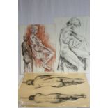 20th Century School three academic still life pastel studies of female nudes (unframed)