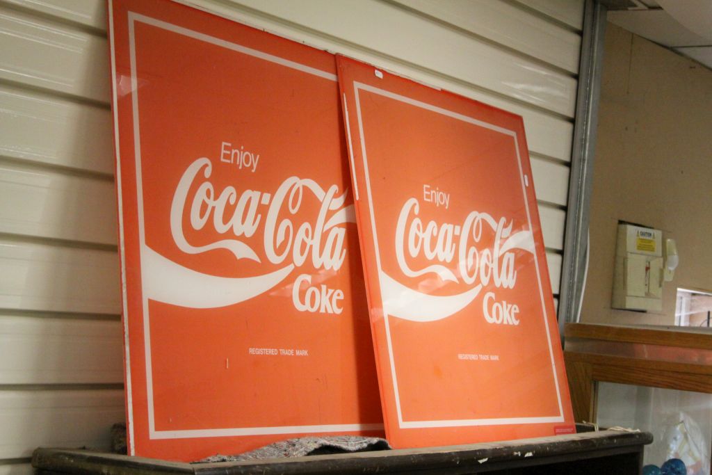 Pair of vintage Perspex "Coca Cola Advertising signs, each approx 71.5 x 71.5cm