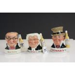Three Royal Doulton Character & Whiskey Jugs to include; Jim Beam "Mr Pickwick / Sam Weller, Dewar's