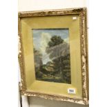 Oil on pastel provincial scene with farmer and sheep