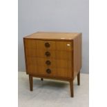 Retro 1960's / 1970's Small Chest of Four Drawers with Circular Recessed Handles raised on square