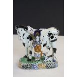 Early 19th Century Staffordshire Spongeware ceramic Cow group with Milkmaid approx 15cm high