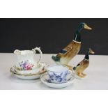 Beswick Duck model 756-1, Beswick Duck model 756-2A (a/f) together with a Meissen Onion Patterned