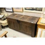 17th / 18th century Panelled Oak Coffer of pegged construction with iron lock and hinges, 148cms