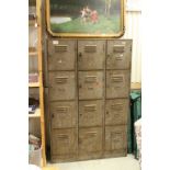 Vintage Retro Metal Industrial Twelve Locker Cabinet, 108cms wide x 165cms high x 33cms deep