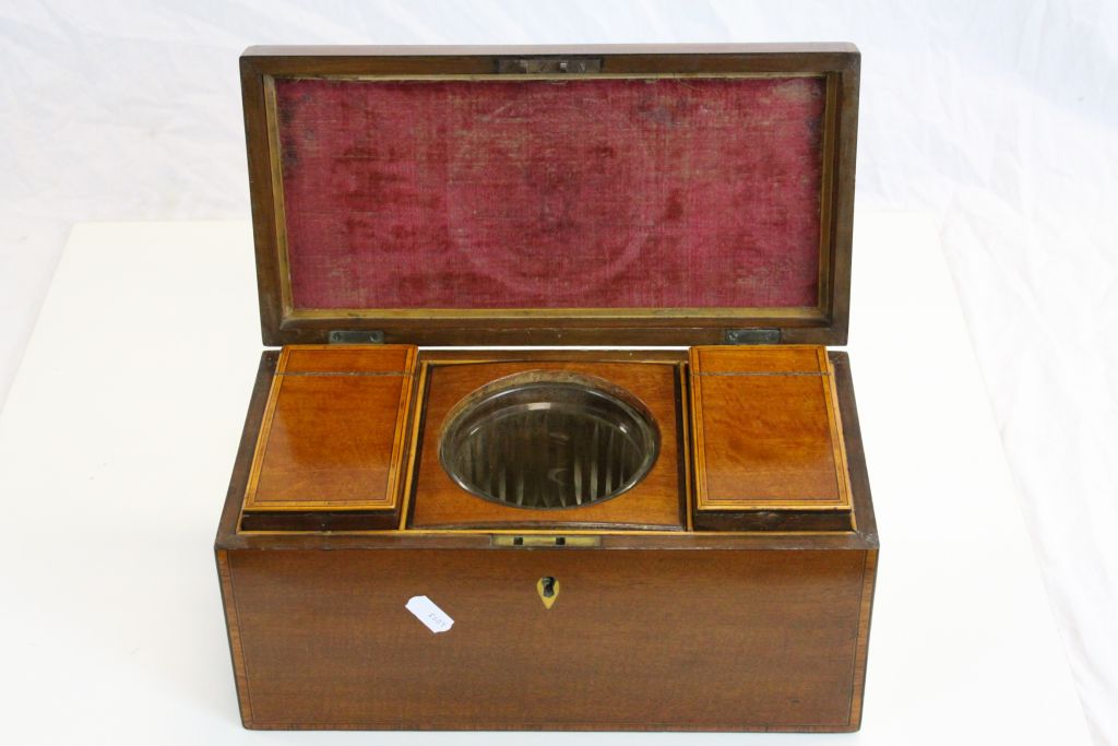 19th Century Marquetry inlaid Tea Caddy with lift out internal boxes and central Cut glass Mixing - Image 3 of 4