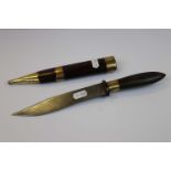 A Vintage Malayan Dagger With Wood And Brass Sheath.