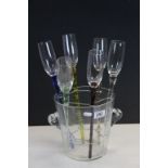 Glass Ice Bucket containing a metal frame holding Six Champagne / Wine Flutes each with a