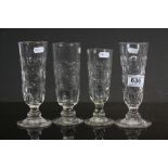 Four similar 19th century Ale Drinking Glasses with Wheel Engraving, 19cms high