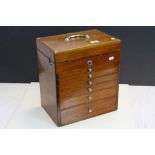 Part fitted vintage Mahogany Dentists Cabinet with hinged lid and Lockable drawers, measures