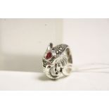 Silver elephant ring set with Rubies and Marcasite's