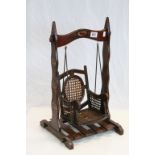 Folk Art Wooden Doll's Chair Swing on Stand, 56cms high