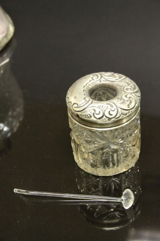 Three vintage Cut Glass & Hallmarked Silver items to include an Atomiser, Hair Tidy pot & - Image 3 of 8