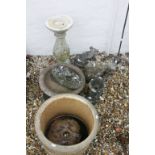 Reconstituted Garden Bird Bath plus Three Garden Animals, Boot Planter and a Sandford Stone Garden