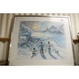 Limited Edition Print of Family and Dog in a Snow Scene Landscape, signed Hans ?? no. 79/300