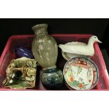 Mixed Lot of Ceramics and Glass including Royal Doulton Stoneware Vase (a/f), Studio Pottery Vase,