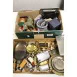 Two boxes of mixed collectables to include Soapstone carvings, Cigarette cases, boxed Oriental