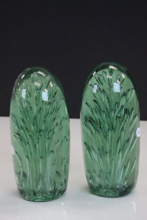Pair of Victorian Glass "Dump" type Paperweights with air bubble decoration and both approx 17.5cm