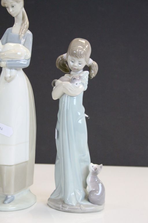 Three Lladro ceramic Figurines, one with Cats, another with Ducks and the third with a Lamb, tallest - Image 4 of 4