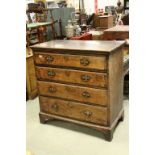 Georgian Oak Chest of Four Long Drawers raised on Bracket Feet, 103cms wide x 106cms high