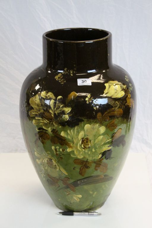 Large Torquay pottery type vase with hand painted Floral decoration & glazed finish, stands approx - Image 2 of 4