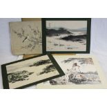 Oriental school folder of art works of various subjects, some on silk and signed