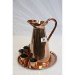 Vintage Copper Jug, Five Small Copper Moulds and a Copper Circular Tray