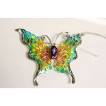 Silver Plique a Jour brooch in the form of a butterfly with Amethyst body