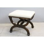19th century Mahogany French Empire Style X-Frame Stool with Upholstered Seat, 47cms wide x 48cms